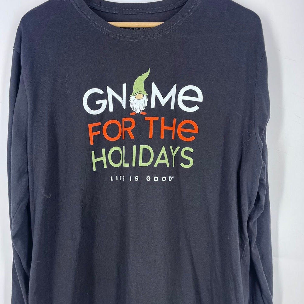 Life is Good Mens Gnome For The Holidays Crusher Tee Navy Blue Long Sleeve L - Picture 7 of 14